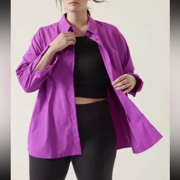Athleta Tops - Athleta Oversized Poplin Top in Jazzy Purple Button-Up Shirt, Size 3X